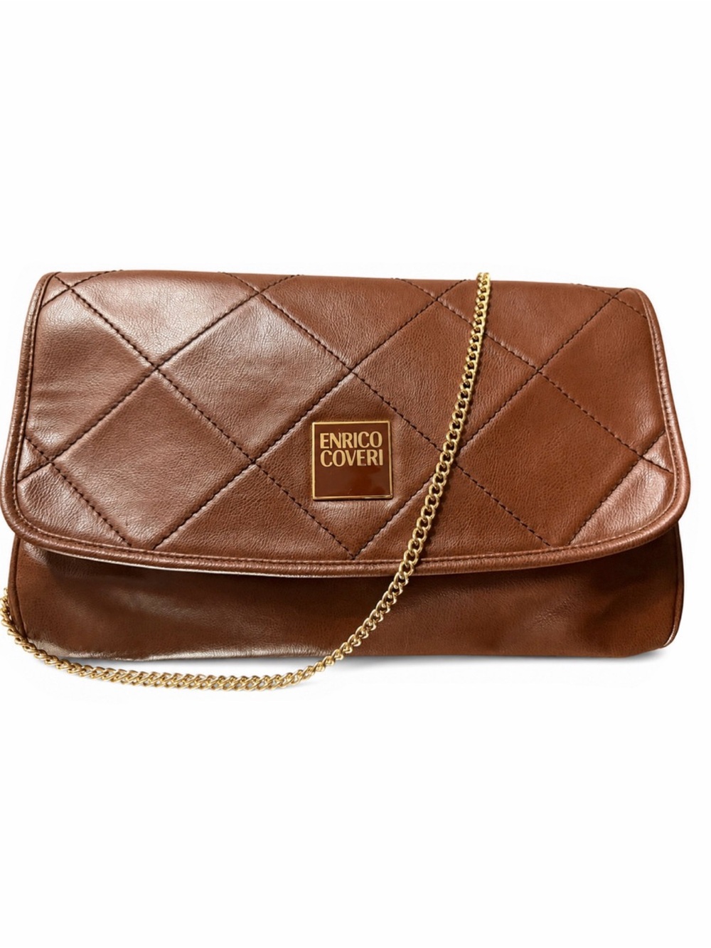 Enrico Coveri vintage leather clutch with chain strap